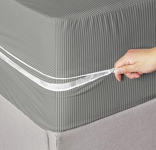 HOMEKART Premium Cotton 220TC 78 x 72 x 8 King Size Double Bed Mattress Cover Protector with Zip/Chain|Provides All Around Protection - 1 pc Multicolor (Grey, 78 x 72 x 8)