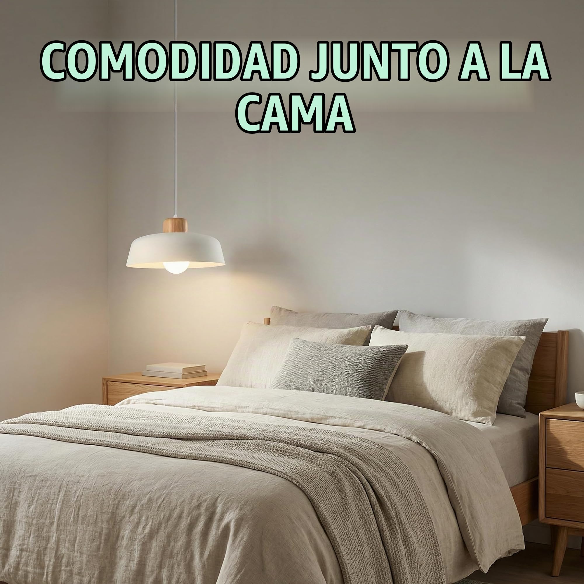 Lámpara Colgante con Redondo Pantalla de Hierro 30cm y Acabado de Madera en Color Macaron​​, ​​Grande Luz Colgante Moderna E27 ​​Para Salón, Cocina y Comedor​ (Blanco)