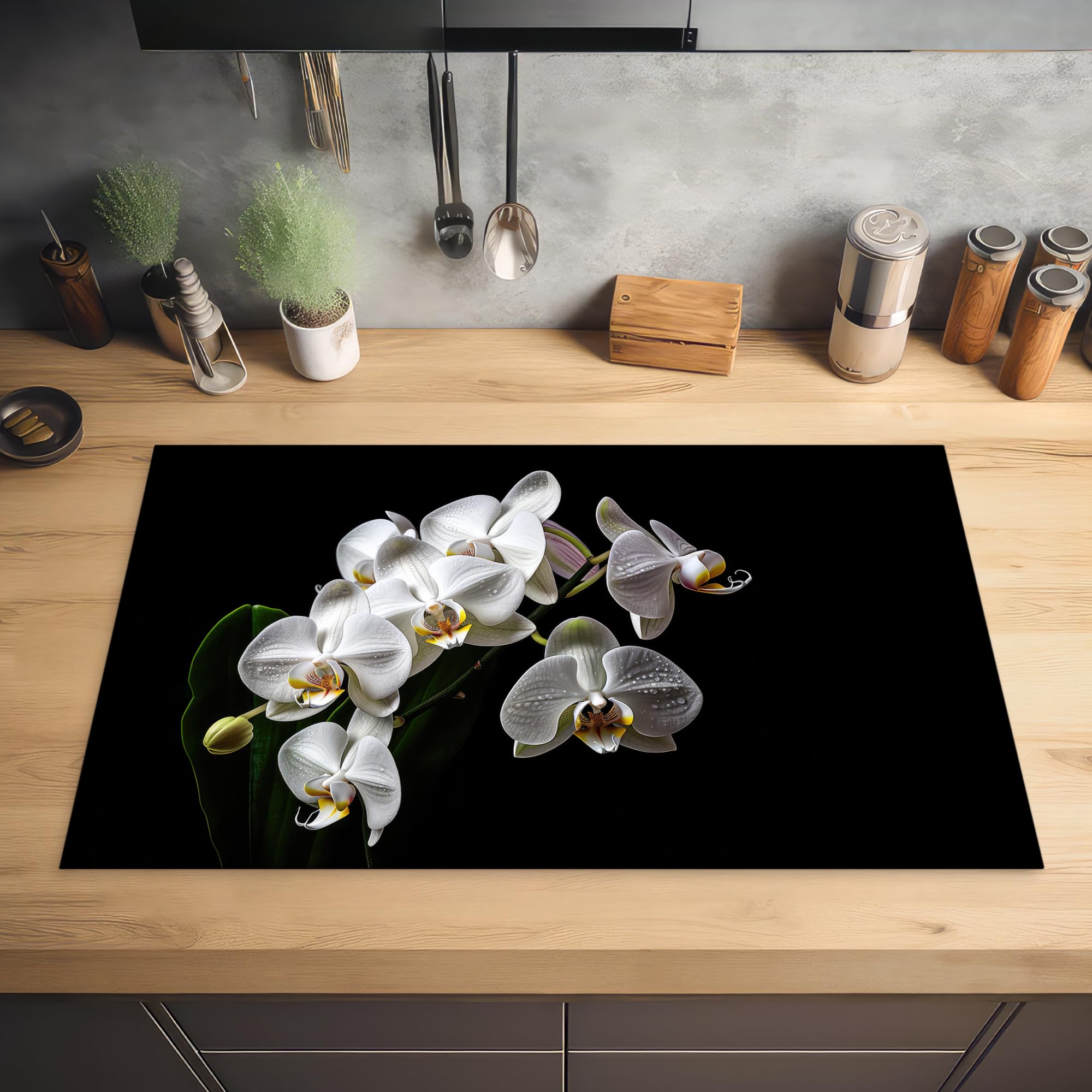 Protège Plaque Induction KitchenYeah 59x52cm | Noir Motifs | Antidérapant | Protection Rayures