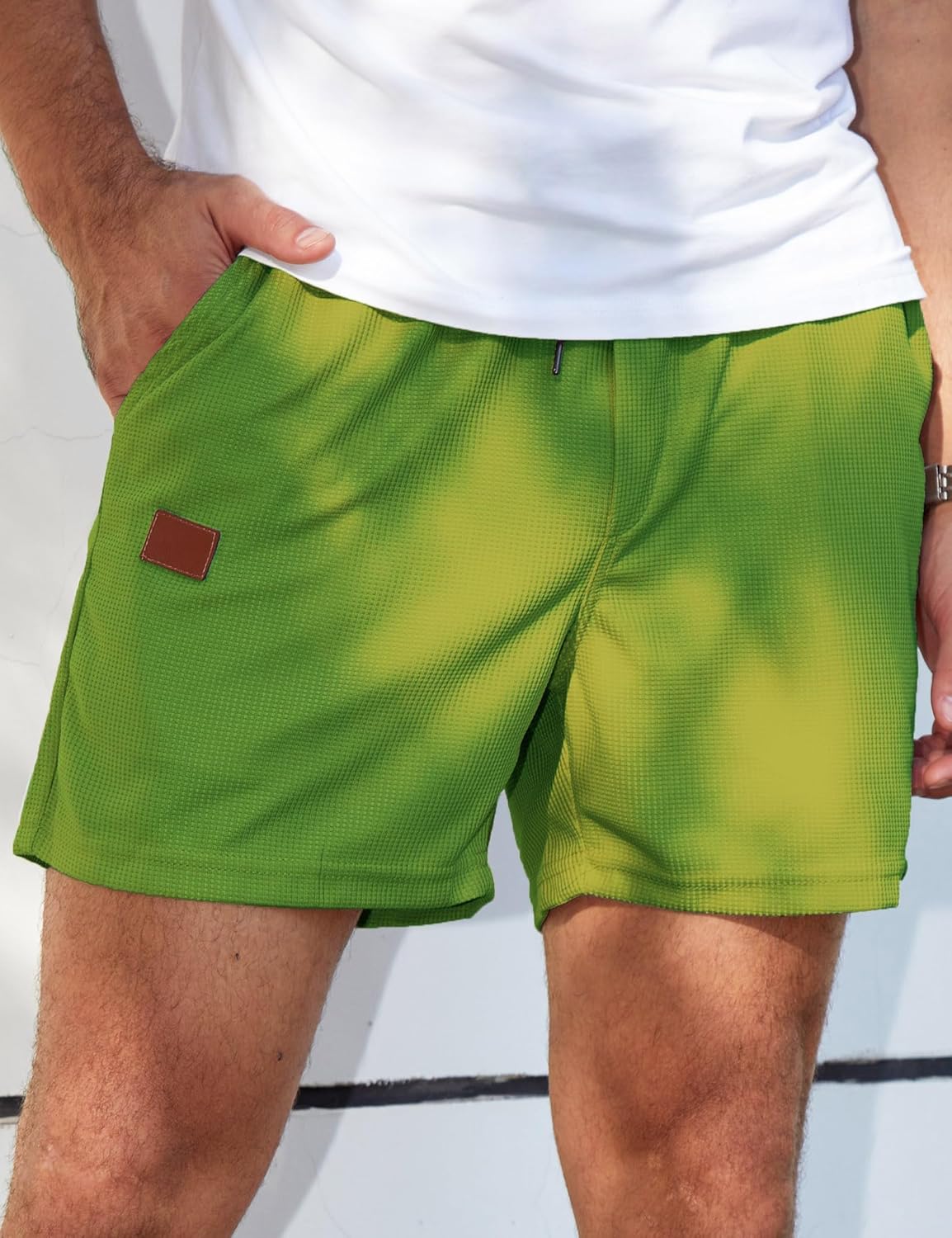 Men's Waffle Shorts Casual Elastic Waist Drawstring Lightweight Loose Fit Beach Shorts 5" with Pockets - Image 2