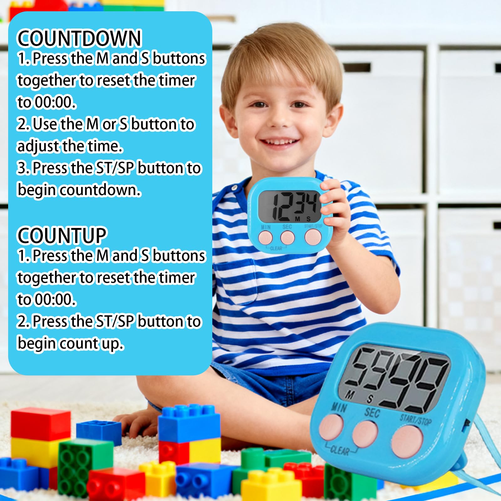 32 piccoli timer digitali da cucina con cifre grandi, timer magnetico, conto alla rovescia, cronometro, allarme forte, batteria non inclusa, per giochi sportivi, ufficio, cottura (8 colori)