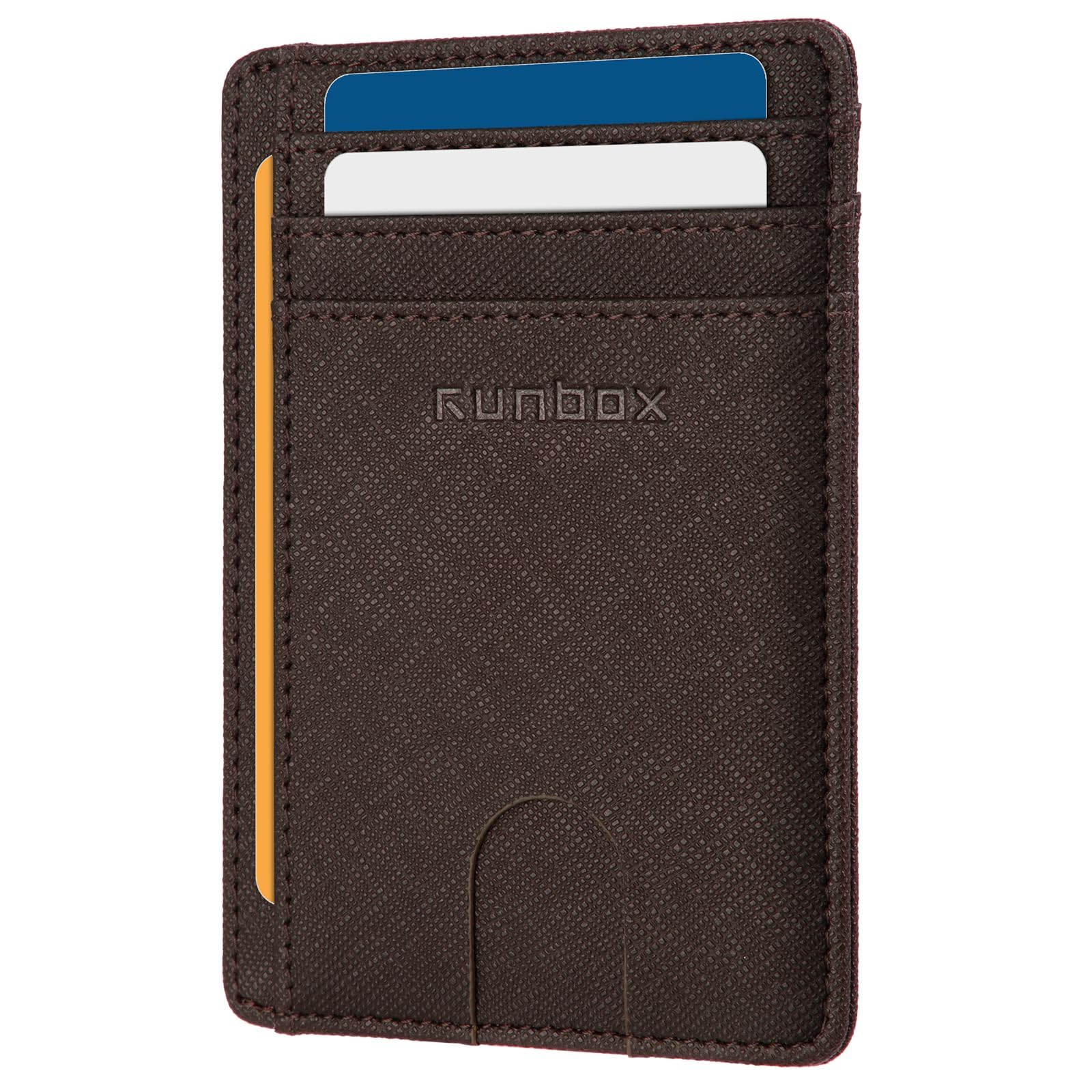 RUNBOX Slim ID Cases Minimalist Front Pocket RFID Blocking Leather Wallets for Men and Women Card Holder Wallets Gifts for men