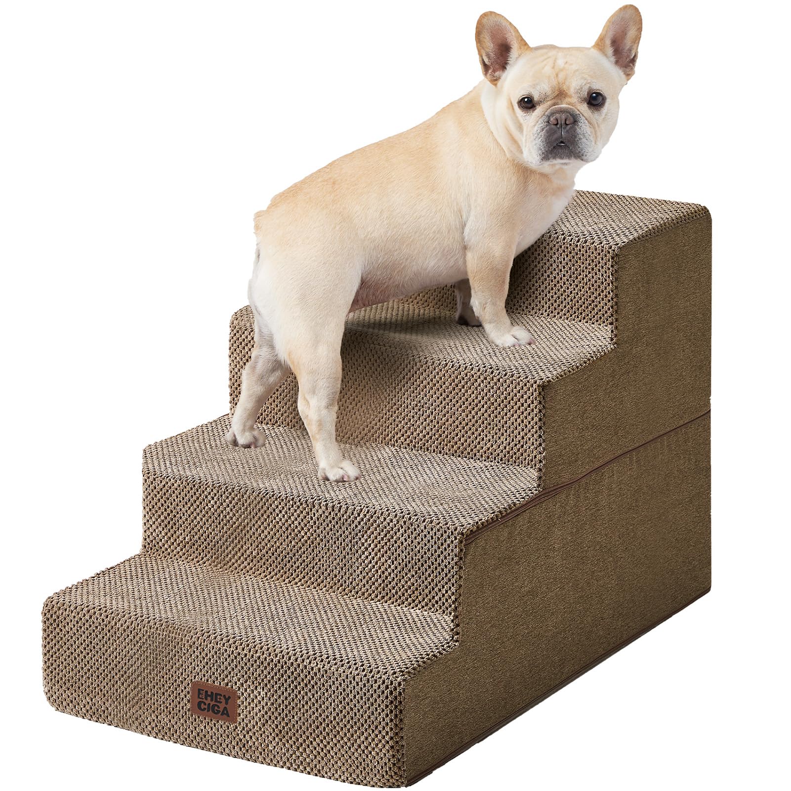 EHEYCIGA Dog Stairs for Bed 20" H, 4-Step Extra Wide Dog Steps, Camel | Pet Steps for Small Dogs and Cats for High Bed, Non-Slip Balanced Pet Ramp Indoor