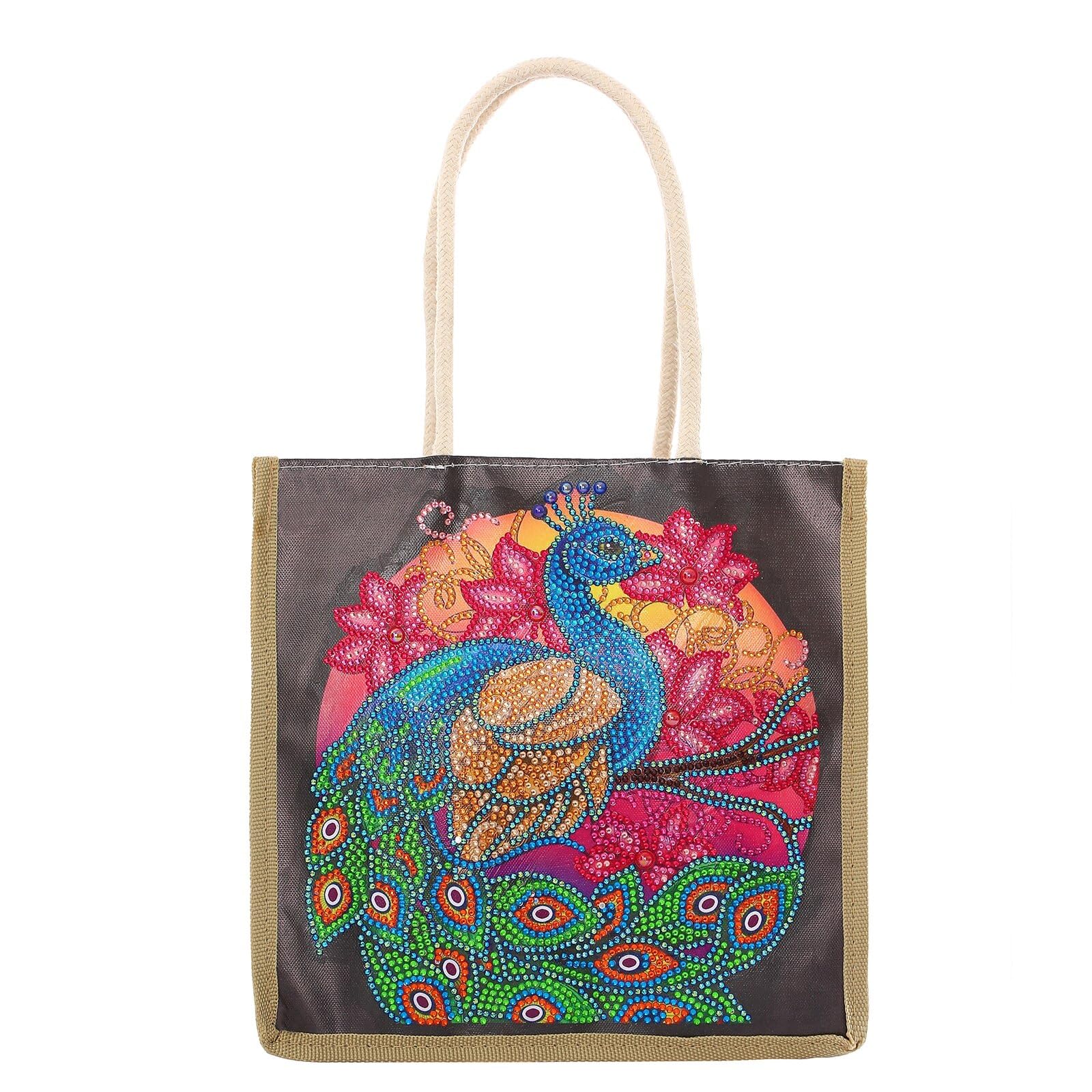 Uposao Diamond Drawing Tote Bag - DIY Craft Reusable Shopping Bag - Eco-Friendly Gift Bag - Art Handmade Storage Bags - Multicolour - 25cm x 26cm - Unisex-Adults