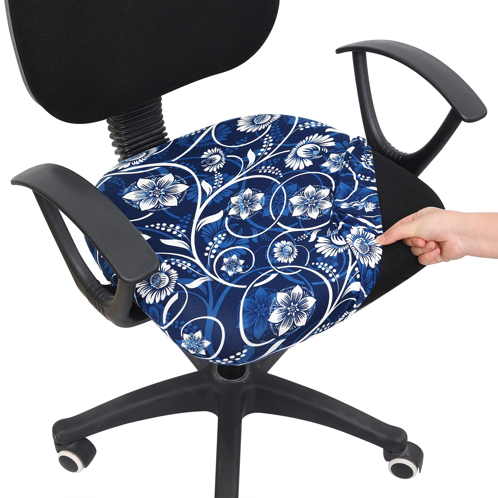 Smiry Printed Office Computer Chair Seat Covers, Stretch Fit Universal Desk Rotating Chair Cover Washable Removable Seat Cushion Protectors - Navy