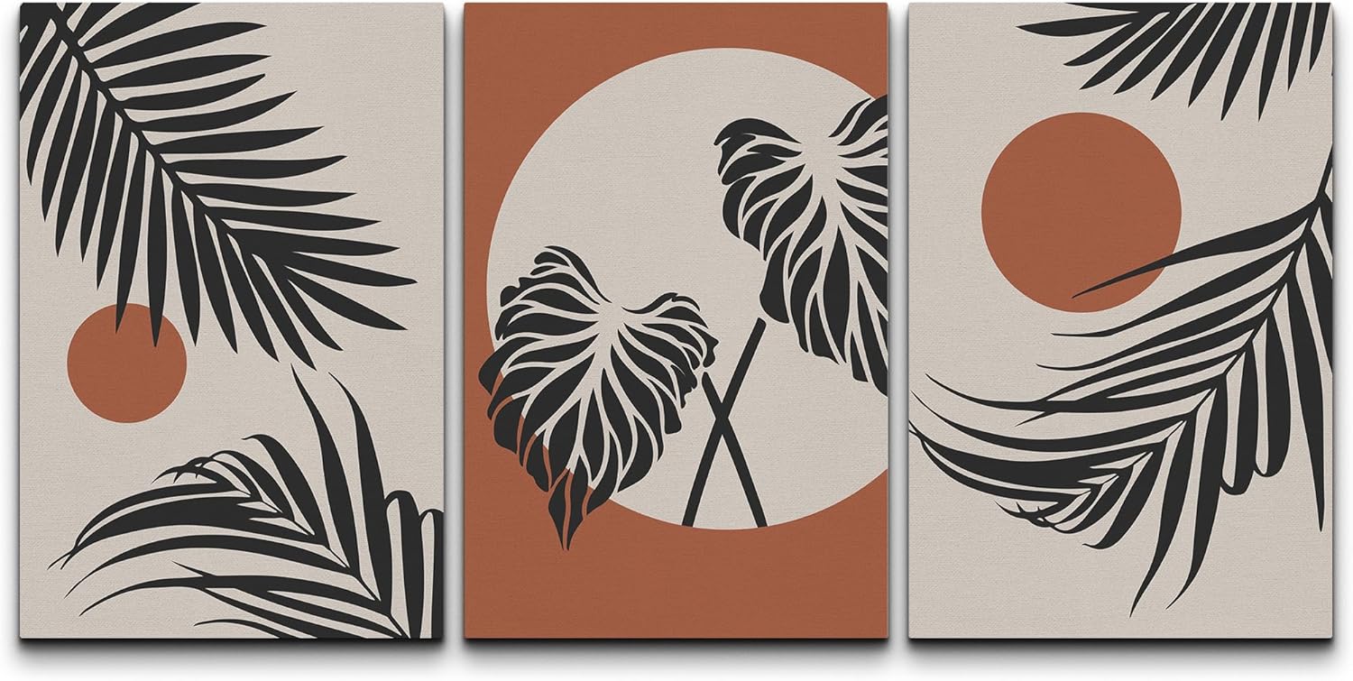 NWT Canvas Print Wall Art Set Mid-Century Modern Tropical Jungle Palm Leaf Nature Wilderness Illustrations Modern Art Decorative Minimalist Floral Botanical for Bedroom - 16"x24" x 3