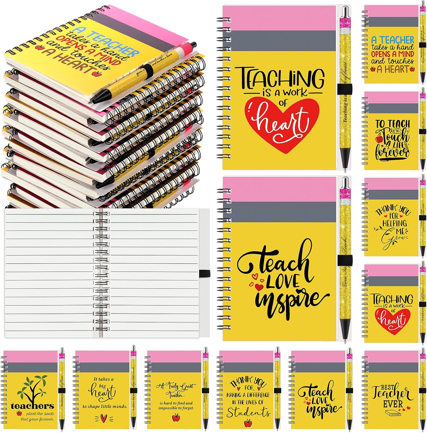 Resurhang 30 Sets Teacher Appreciation Gifts Bulk Cute Notebooks with Glitter Pens Thank You Gifts for Teachers from Students Classroom End of Year Party Favors