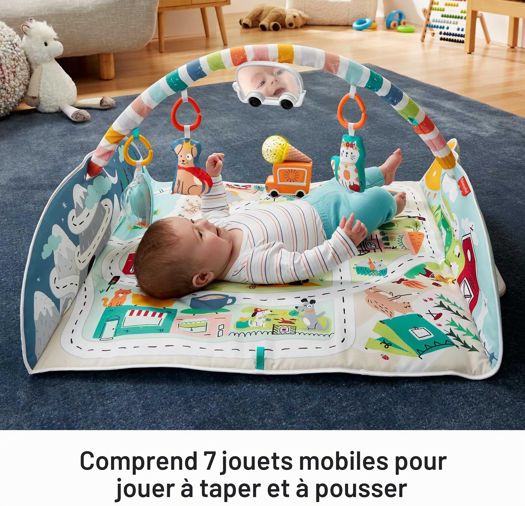 Fisher-Price Tapis de Jeu Decouvertes Évolutif Bebe Extra-Large de la Ville, Musique, Lumiares et Jouets Amovibles, das la Naissance, GRV42