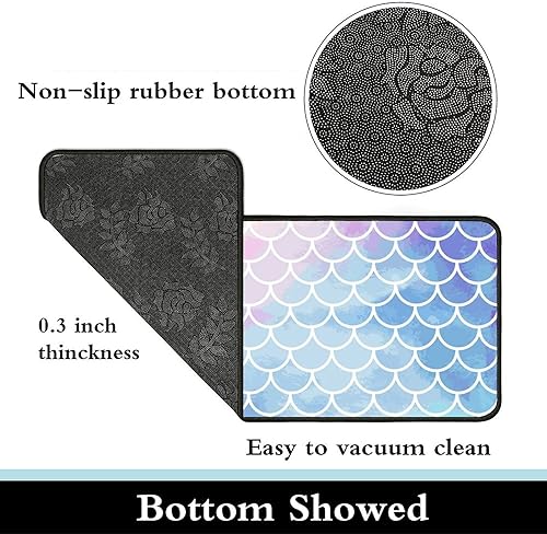 Miniatura 5 de Alfombras de cocina con escamas de sirena, color rosa y azul, antideslizante, lavable, alfombra de pie para baño, hogar, oficina, granja, pasillo,