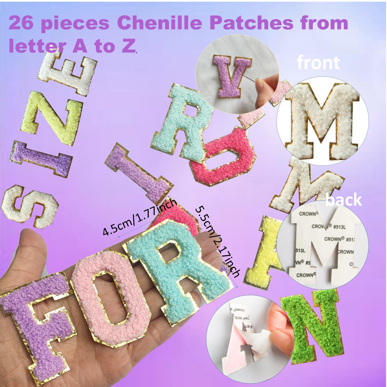104 parches de letras adhesivas de felpilla, parches para planchar, calcomanías de fieltro del alfabeto, paquete de 4 letras universitarias de la A a la Z con parches bordados de flores coloridas para