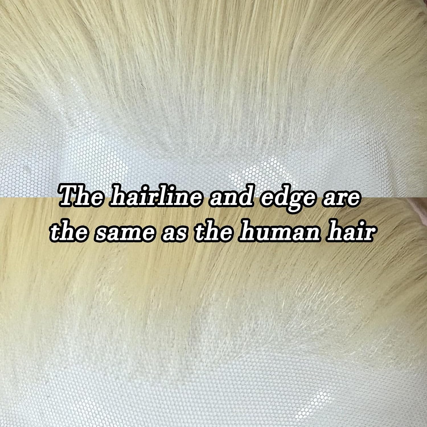 BTWTRY Blonde Synthetic Lace Front Wig Long Straight Blonde Lace Front Synthetic Wig Pre Plucked Natural Hairline Glueless Heat Resistant Fiber Hair Wig for Fashion Women (Blonde)