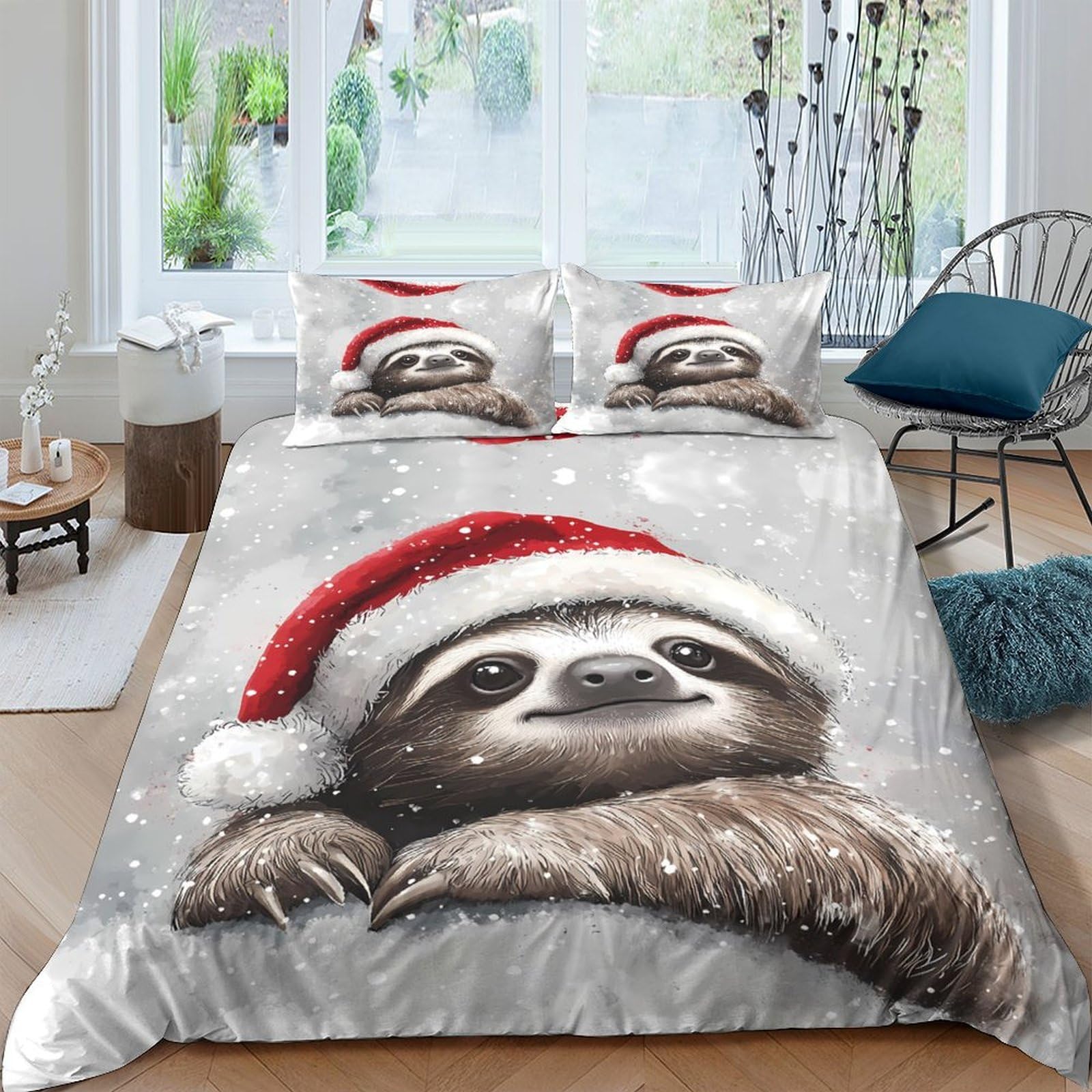 Ctjqhvkz Style-10 3D Printed Christmas Sloth Fitted Sheet Microfiber Grey Cartoon Santa Mattress Cover For Bedroom Guest Room Decor Single（135X200cm）