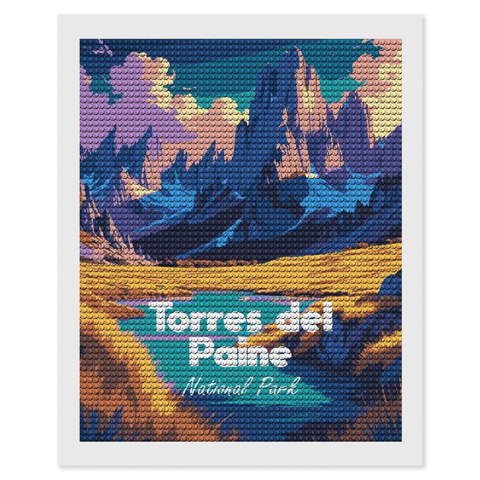 Junmoney Torres Del Paine National Park Diamond Painting Kit 16"x20", Festive Craft Gift, Bedroom Decor, Full Kit Included, Creative Gift Idea
