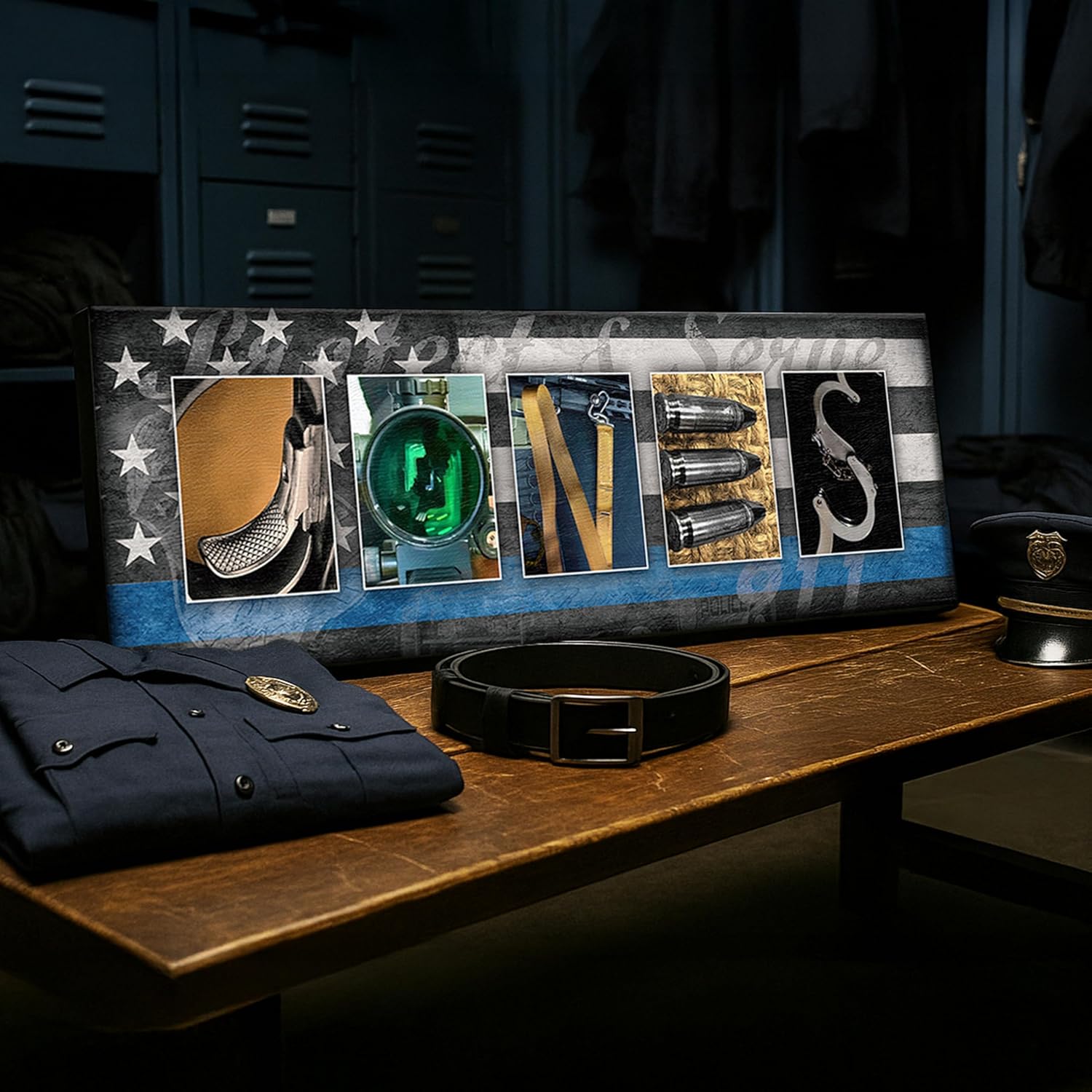 Personal-Prints LEO Personalized Name Art Print | Customized for the Law Enforcement Officer, Sheriff or Detective | Father’s Day, Retirement or Christmas Gift | USA Made (10"x30" Stretched Canvas)