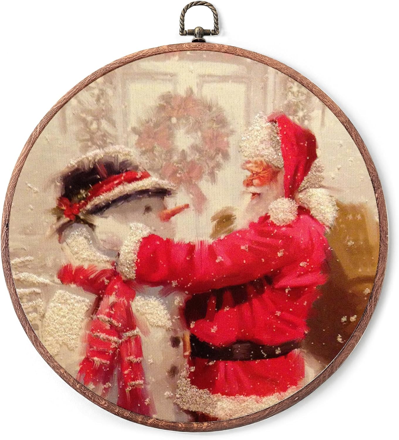 10" Christmas Vintage Round Wall Decor,Santa Claus & Snowman Retro Framed Art,Print Canvas Framed Wall Art,Applies To Bedroom Living Room Increase the festive atmosphere Or As A Gift - A03