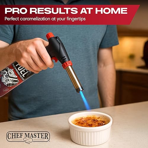 Miniatura 7 de Chef Master Encendedor de butano, antorcha de cocina recargable, antorcha de cocina, llama ajustable para crema brulee, postres, barbacoa,