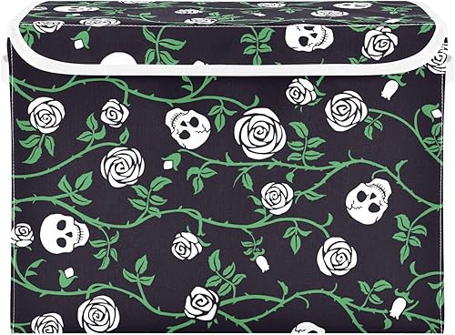 Bolsas de almacenamiento plegables de flores de calaveras para ropa, contenedores de almacenamiento de tela con asa reforzada, organizadores de