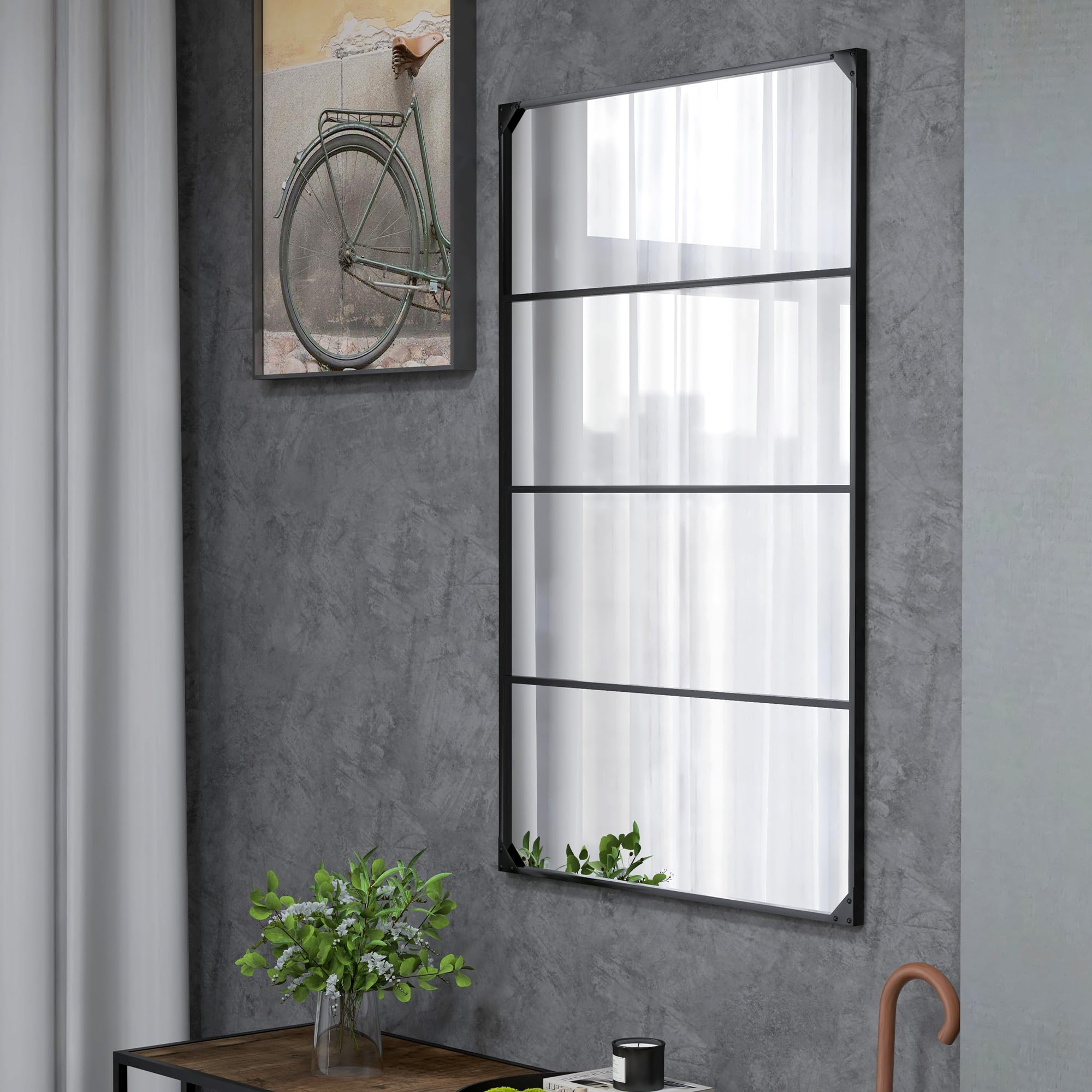 HOMCOM Miroir Mural Verrière Rectangulaire 4 Crochets 109 x 69 cm Noir