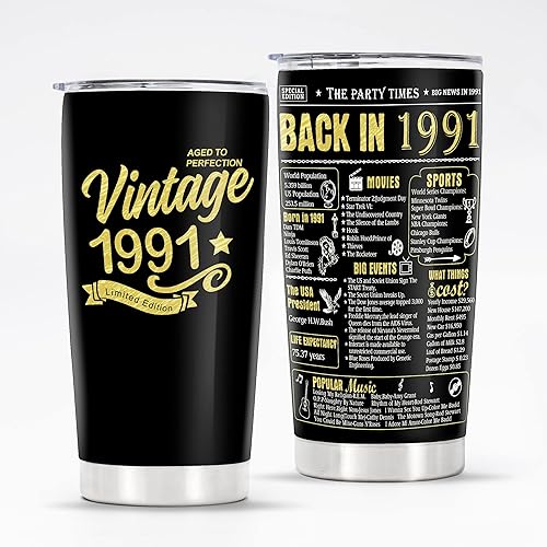 Vasos de feliz cumpleaños 34 para hombres y mujeres, regalos de acero inoxidable en 1991, regalo de cumpleaños de 34 años para esposa, marido, mamá,