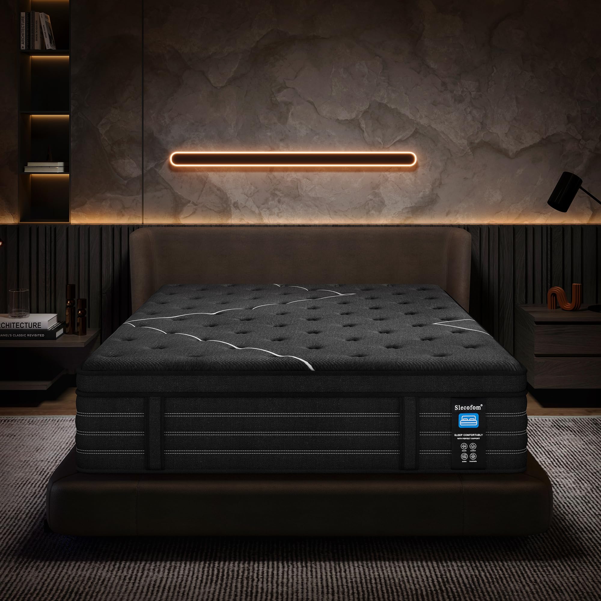 Extra Firm Queen Size Mattress 14 Inch Reinforced Edge Slecofom Hybrid