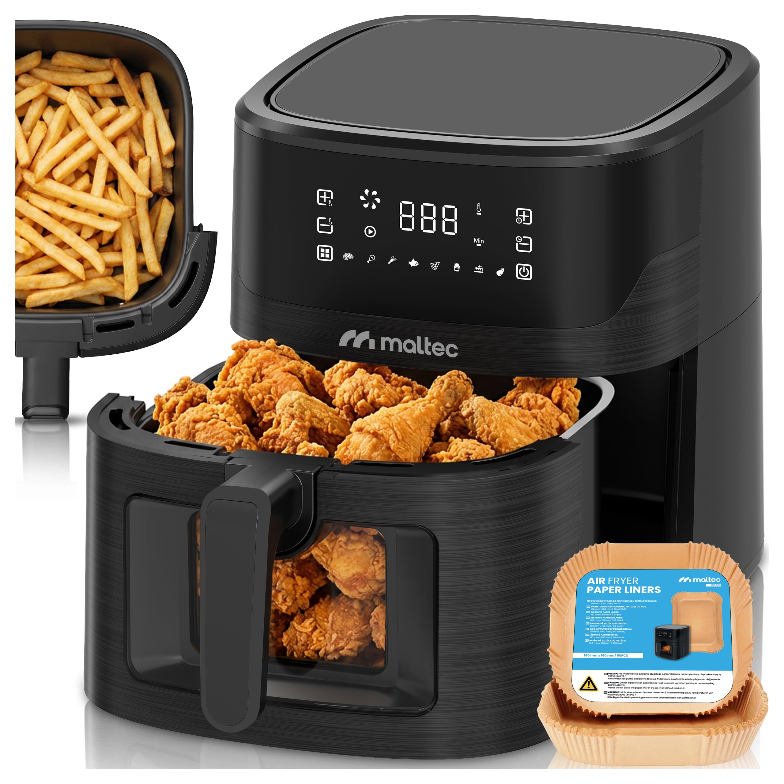 MalTec Frytkownica na gorące powietrze Air Fryer 7 l 1800 W, okienko, 8 programów