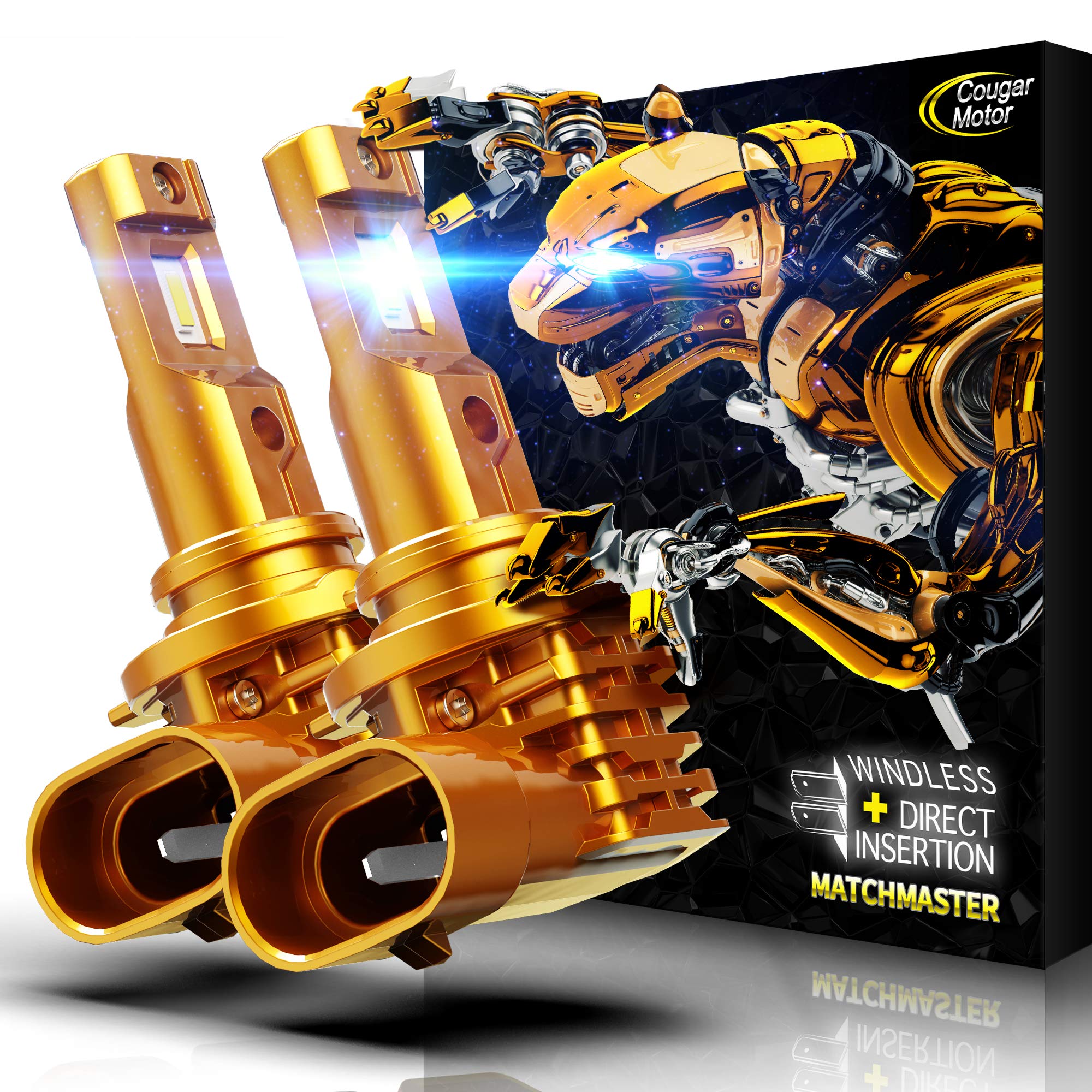 Cougar Motor Lite 9005 LED Bulb, (HB3) 12000LM 6500K Cool White All-in-One Conversion Kit, Pack of 2- Fanless and Wireless - Quick Installation, Halogen Replacement