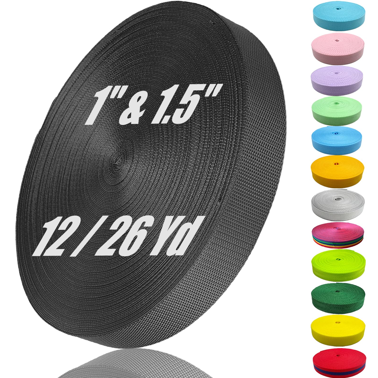 ADALT LION Nylon Webbing 1 Inch 1.5Inch Wide, Heavyweight Webbing Strap 12 Yard, Nylon Straps for Indoor or Outdoor DIY Gear Repair, Pet Collars, Crafts