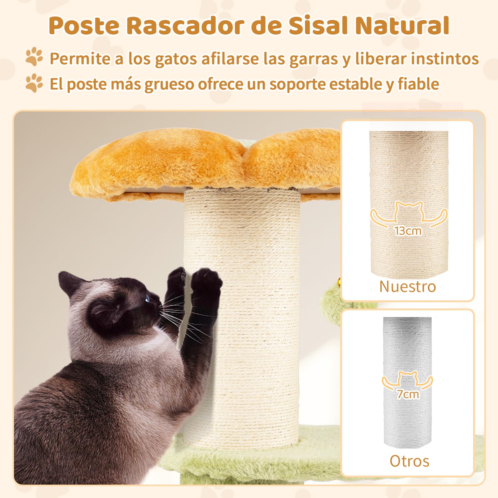 COSTWAY Árbol Rascador para Gatos 60cm, Diseño Flores, Torre Pequeña para Gatitos con Cama Acolchada de Tela Plush, Poste Rascador de Sisal, Bola Colgante, Árbol Pequño para Gatos, Interior (Amarillo)