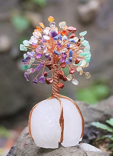 Árbol de vida, 7 chakras de piedras preciosas, base cuarzo natural, alambre de cobre árbol de cristal de energía positiva, atrae buena suerte,