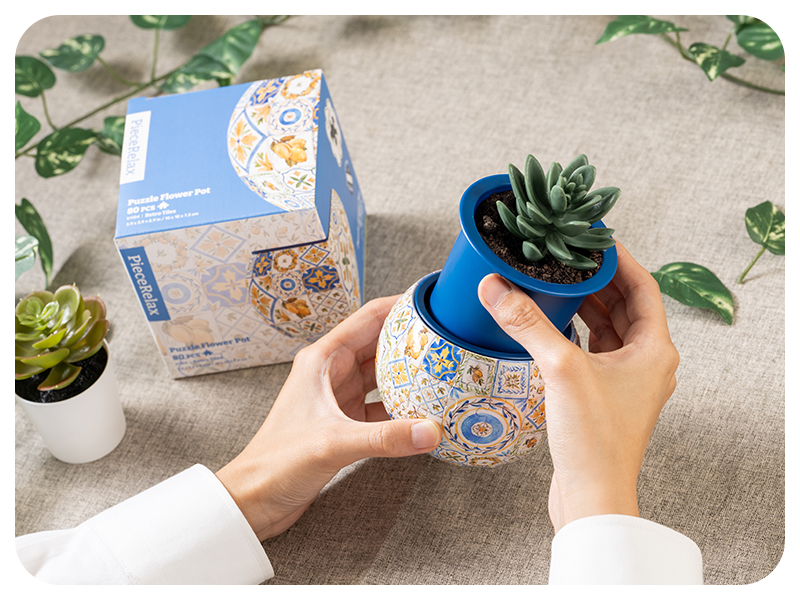 PieceRelax 3D Puzzle Vaso da Pianta - Retro Tiles | 80 Pezzi | Vaso DIY da Montare | Regalo Creativo per Amanti delle Piante | Perfetto per Cactus e Succulente [K1104