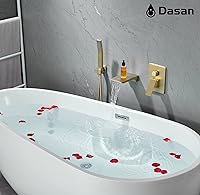 Vista 2 de DASAN SA-TF01WH-BG - Grifo de llenado de bañera en cascada con ducha de mano, moderno grifo de bañera de oro cepillado con válvula de alto caudal