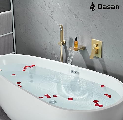 Miniatura 10 de DASAN SA-TF01WH-BN - Grifo de llenado de bañera en cascada con ducha de mano, moderno grifo de bañera de níquel cepillado con válvula de alto caudal