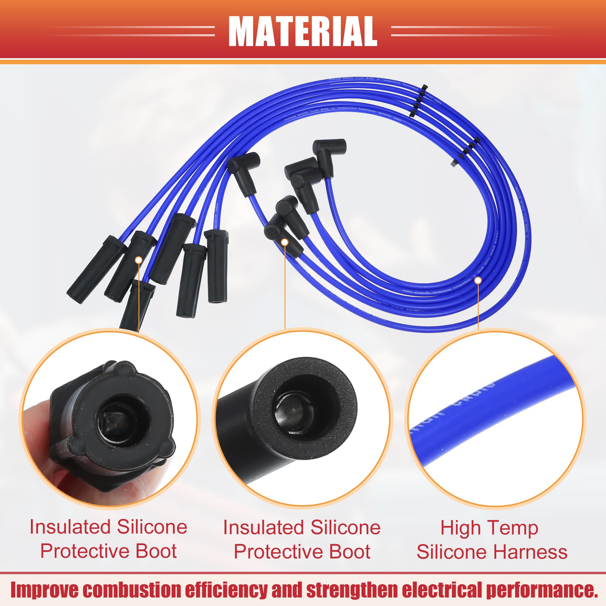 Cavi Bobina Candele 7mm Per Chevrolet Impala 3.1L 3.4L 3.8L 6pc | Blu, Silicone/Nichel, 7mm, OE 12192468/12192421, Per Buick LaCrosse, Lucerne, Regal 99-09, Per Grand Prix 99-08