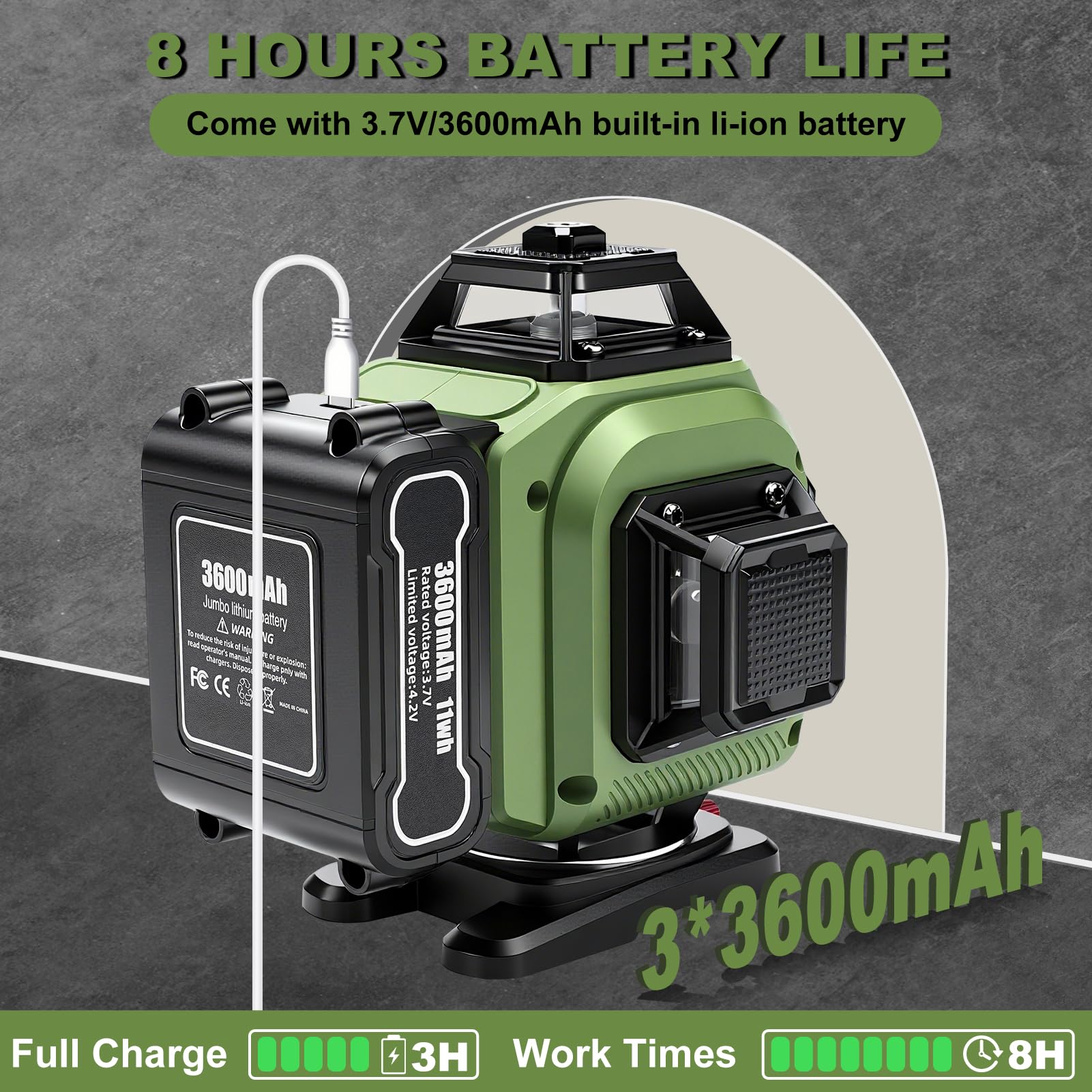 Livella Laser Autolivellante Con Treppiede, 4 x 360° 16 Linee Digitale Verde Livello Laser A Linee Incrociate Con 3 x 3600mah Batterie/Display LED/APP/Telecomando/IP54 Impermeabile Per Costruzione