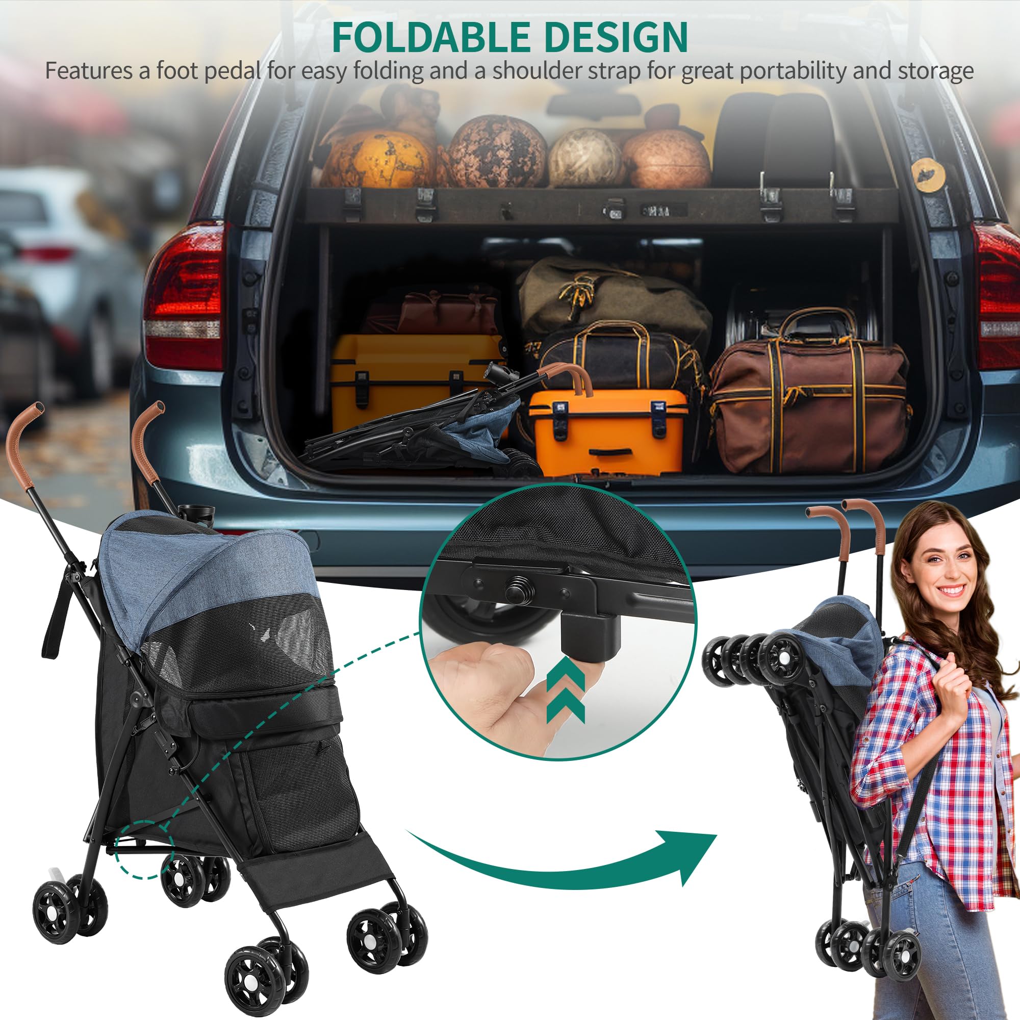 VEVOR Hondenkinderwagen met roterende wielen, remmen, 65 lbs capaciteit