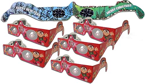 Gafas de Navidad 3D – Holiday Eyes (R) Gafas de Navidad ELF Paquete de 6 pares variados – 5 vasos de elfo y 1 gafas de fuegos artificiales de