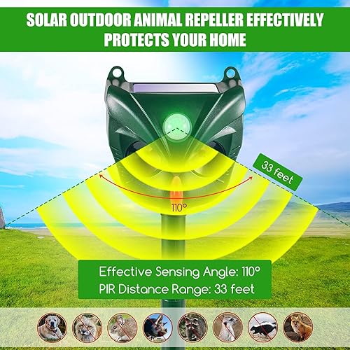 Miniatura 2 de Repelente ultrasónico de animales al aire libre impermeable disuasorio solar de animales con sensor de movimiento y luces intermitentes repelente de