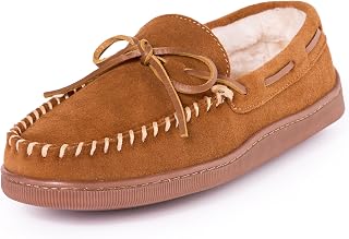 Minnetonka Men's Pile Lined Hardsole Slipper - Genuine Sheepskin Lined Suede Moccasins for Warm Indoor/Outdoor Comfort
