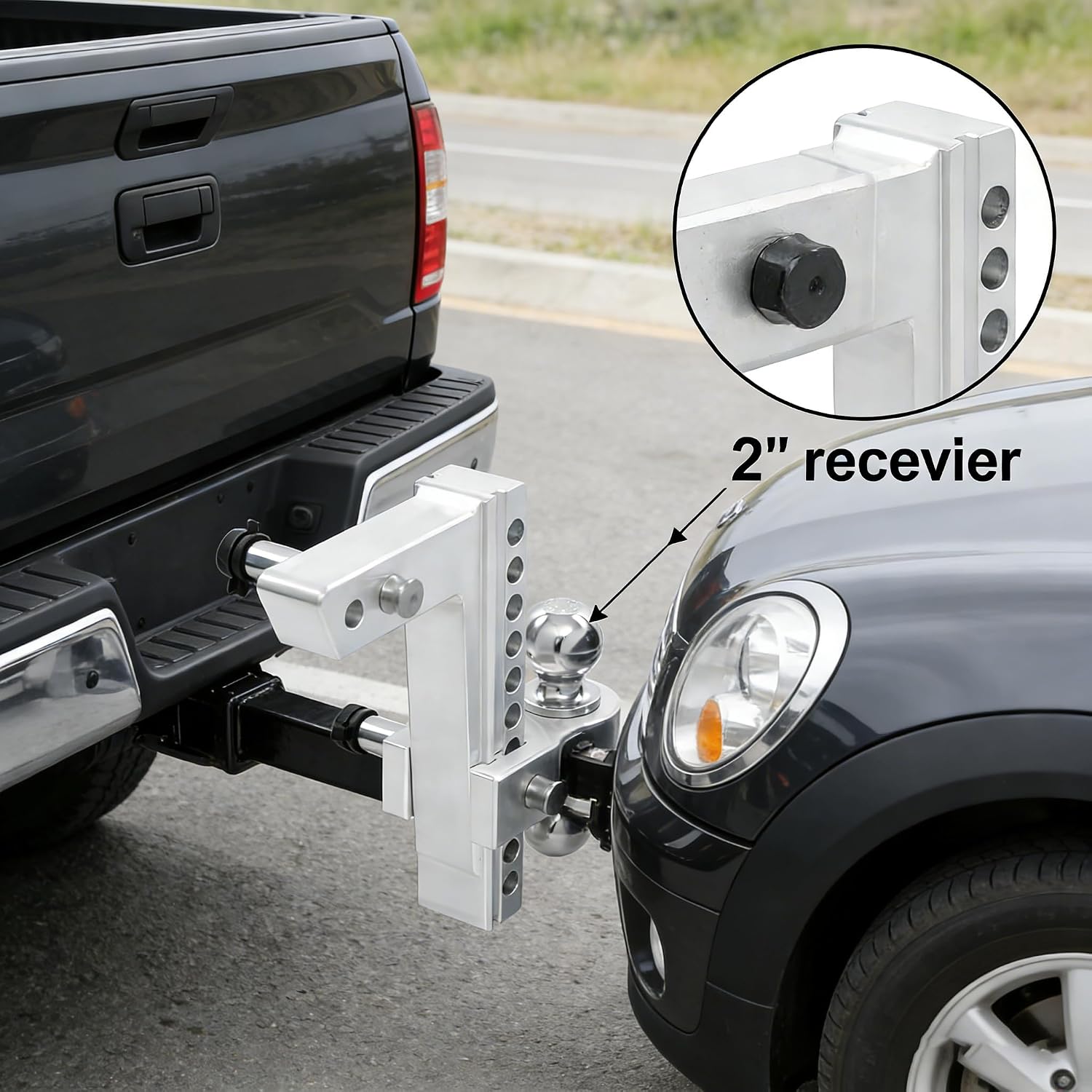 Heavy-Duty Adjustable Trailer Hitch for 2″ Receiver — 26,500 lbs Towing Capacity, 10″ Drop/Rise Dual Ball Mount (2″ & 2-5/16″), Anti-Theft Locking System