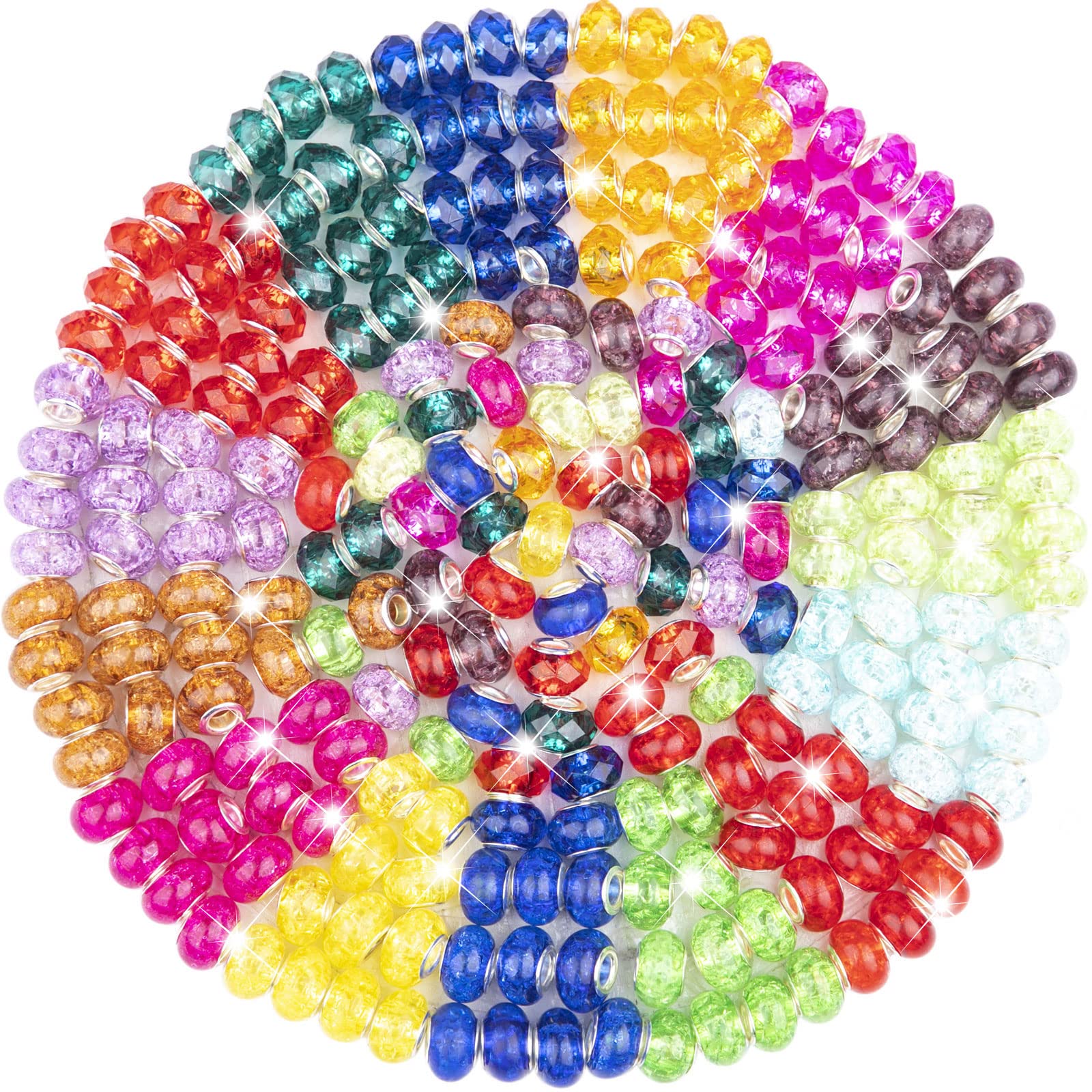 European Large Hole Beads Assorted European Craft Beads Mixed Color Crystal Lampwork Beads Large Hole Spacer Beads for DIY Charms Bracelet Jewelry Making