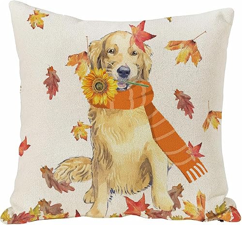 SPXUBZ Funda de almohada de otoño de 18 x 18 pulgadas, diseño de perro dorado retriever, decoración del hogar, Acción de Gracias, casa de campo,