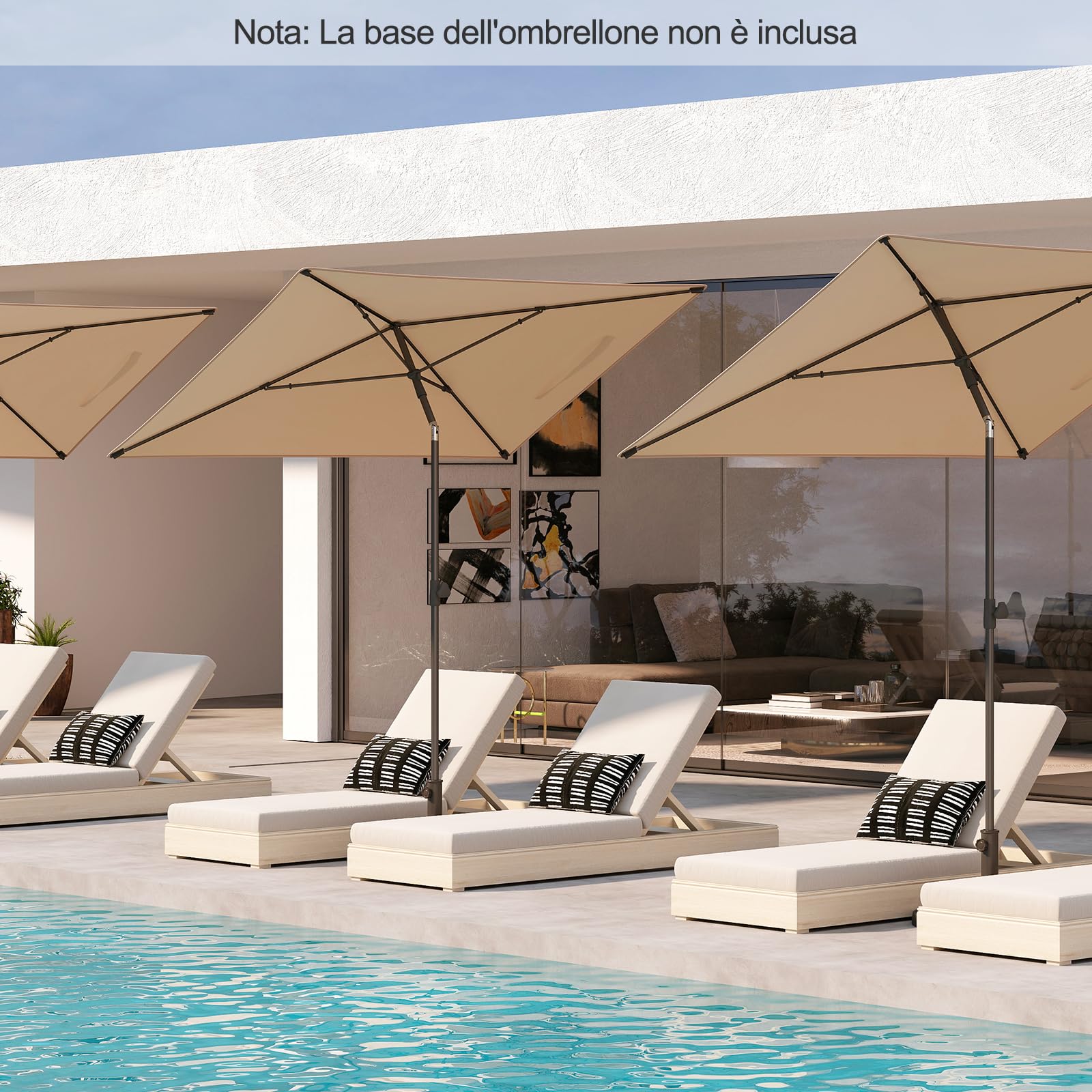 COSTWAY Ombrellone da Balcone 213 x 140 cm, Inclinazione Regolabile, Anti-UV, con Borsa da Trasporto, per Giardino, Terrazzo, Spiaggia (Beige)