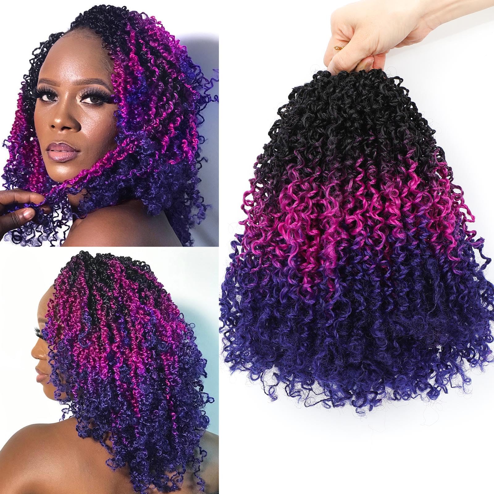 Aksice Pre-looped Yanky Twist Crochet Hair 10 Inch 8 Packs Bohemian Passion Twist Spring Mini Twist Crochet Hair for Black Women Boho Crochet Braids