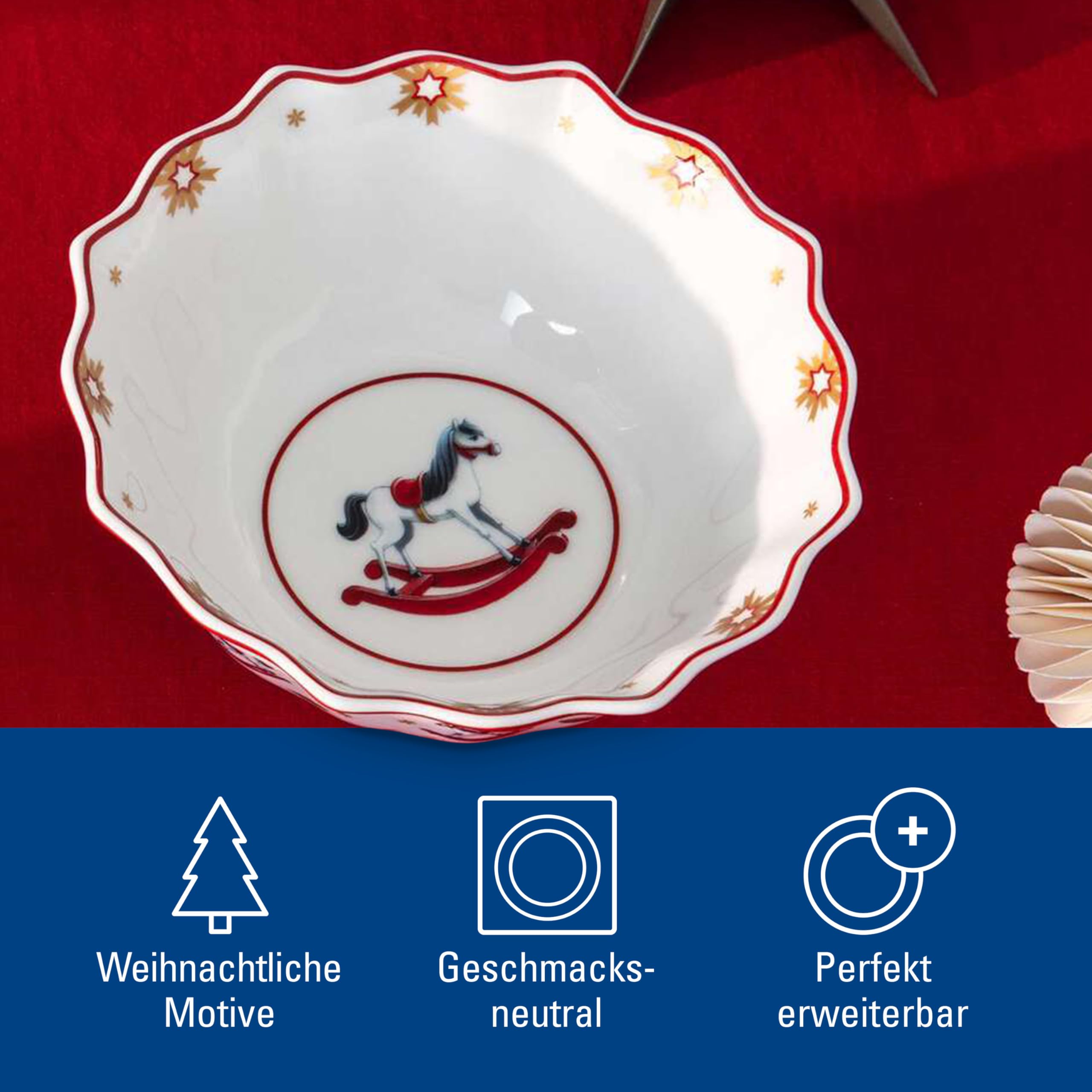 Villeroy & Boch - Toy's Delight Frühstücks-Set für 2 Schaukelpferd 6 teilig Bunt, Weihnachten, Geschirr Set mit Frühstückstellern, Tassen und Schüsseln, Weihnachtsgeschirr, Premium Porzellan