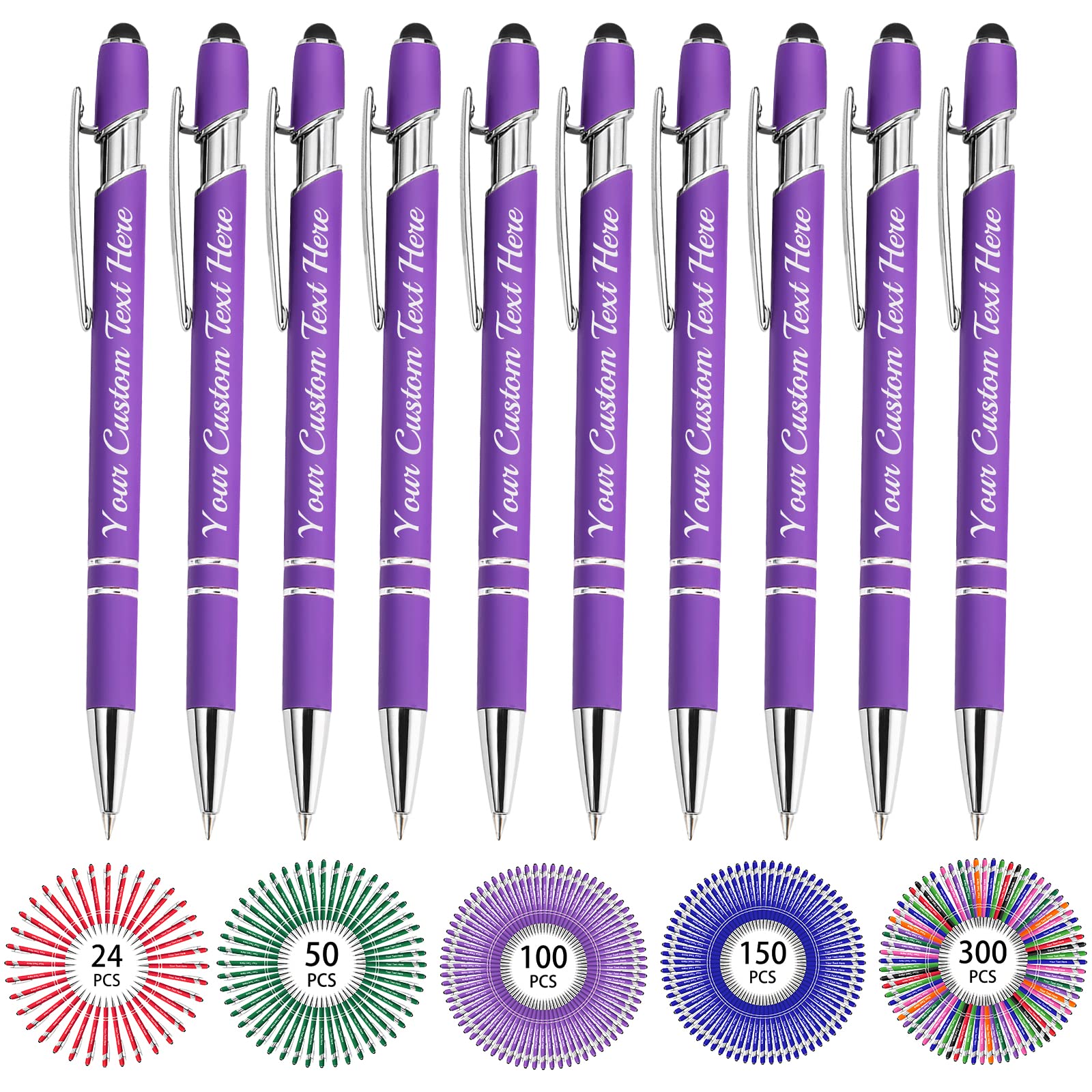 Hapelf Up to 500 Bulk Personalized Pens Custom Engraved Ballpoint Pen with Stylus Tip Retractable Multi-Color Housing Black Ink Pen for Business