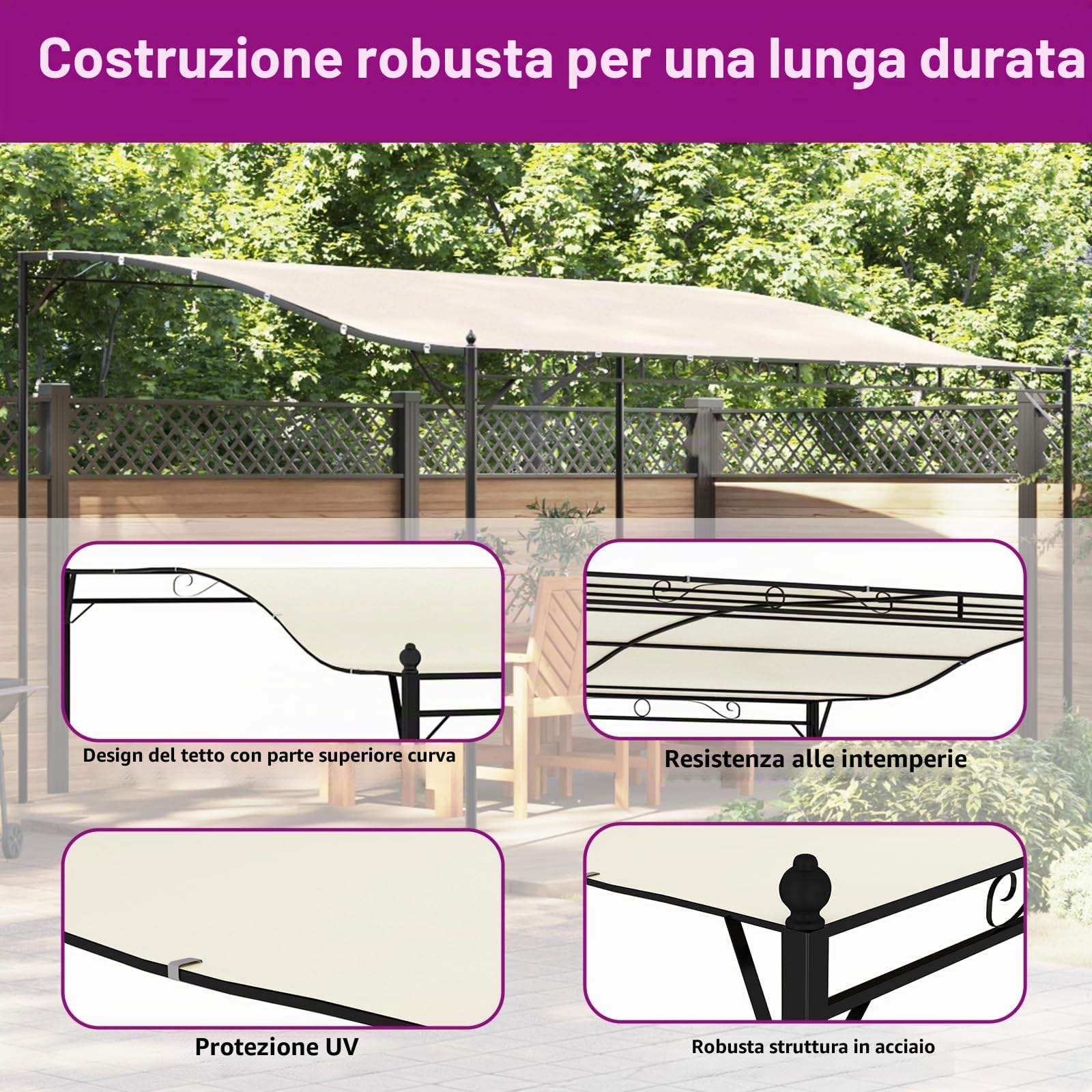 vidaXL Luifel 4x3 m 180 g/m² stof en staal crèmekleurig