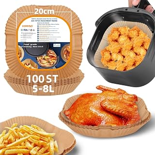 HONYAO Airfryer Baking Sheet, 8x8 Inch Non-Stick Disposable Paper Liner for Air Fryer 5-8L, 100 Pieces Square Parchment Paper Baking Supplies for COSORI,Philips,Cecotec Air Fryer