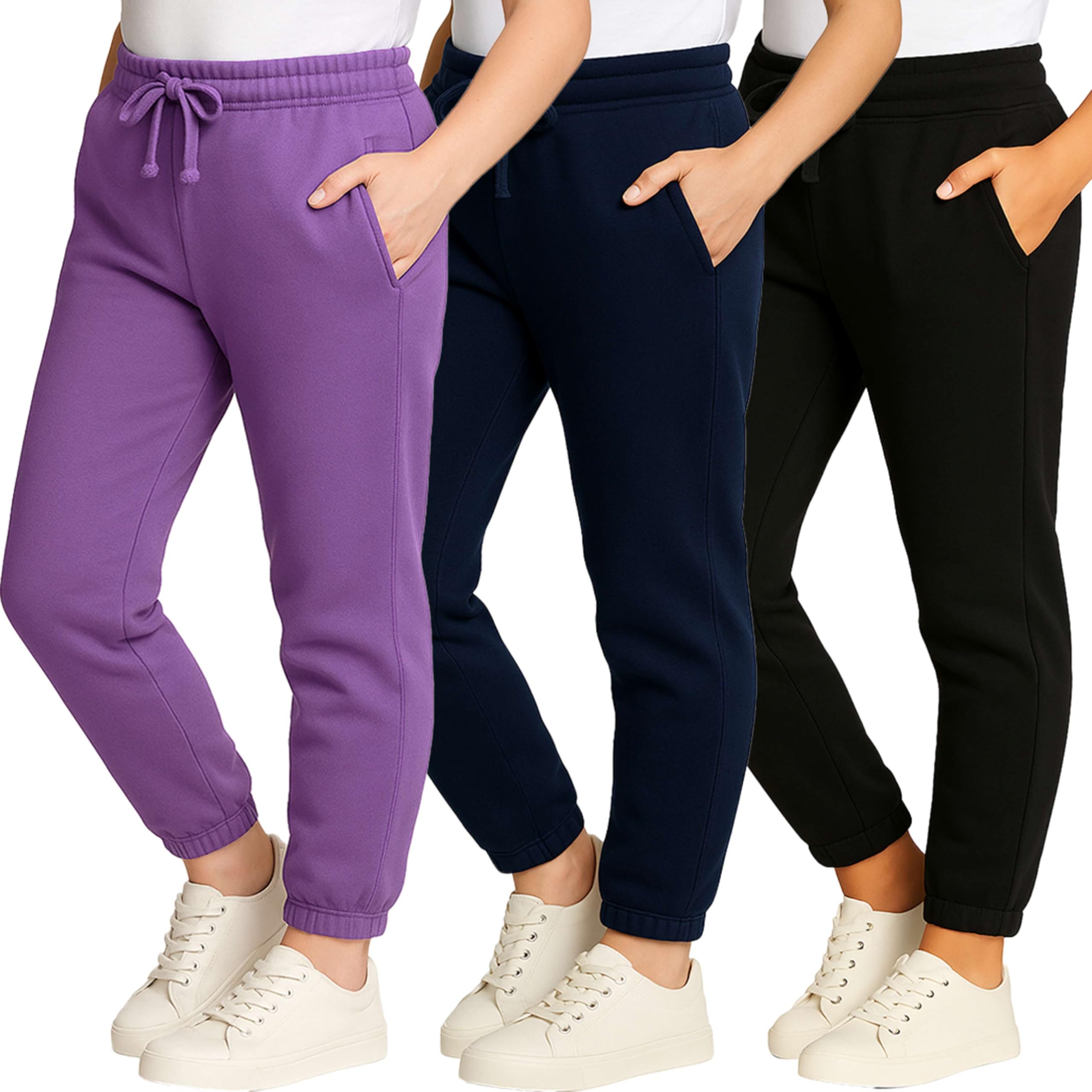3 Pack Girls' Cotton Fleece Joggers Sweatpants Kids Teens Pants Sweats
