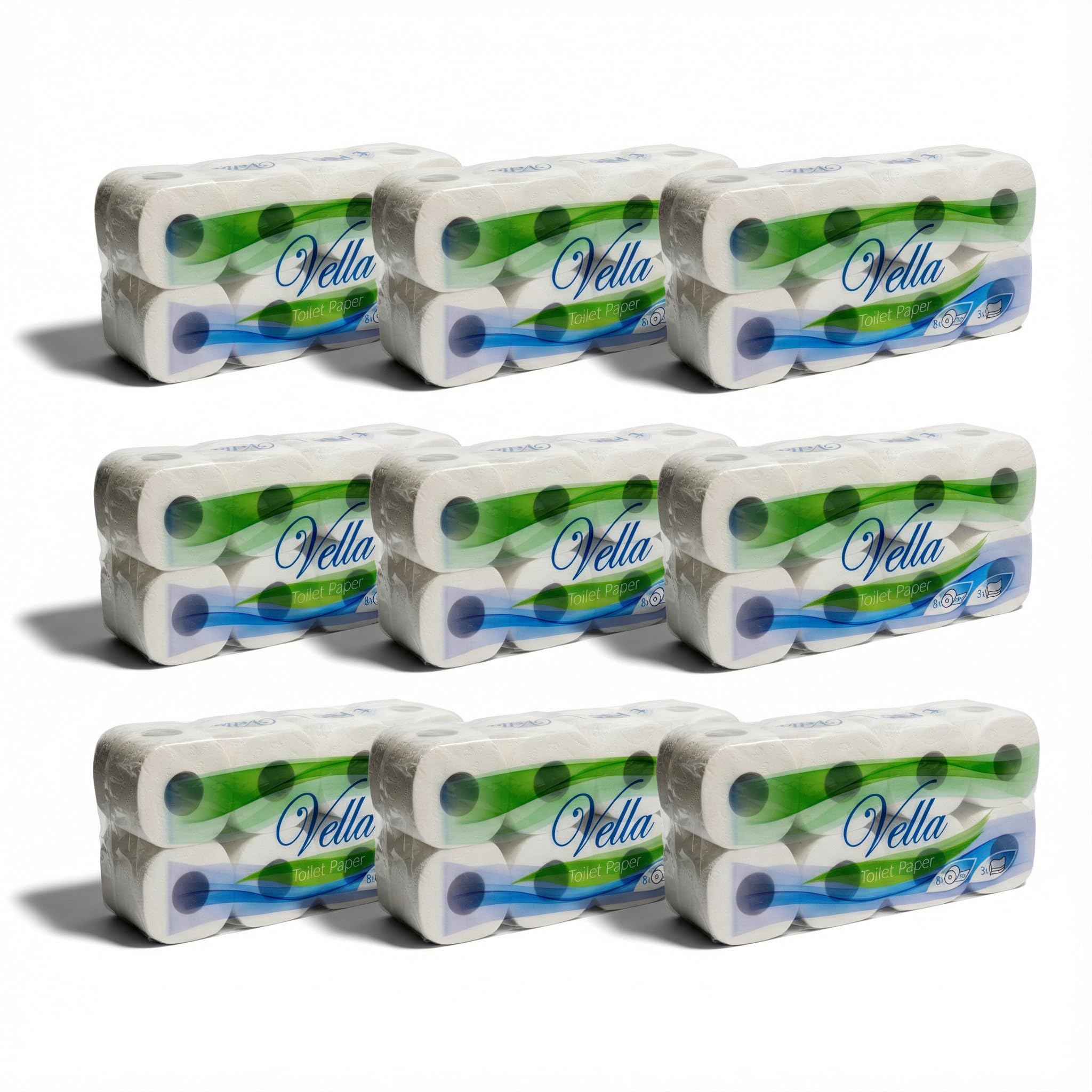 Vella Toilettenpapier 72 Rollen Großpack, 3-lagig, extra weich & saugstark, 250 Blatt pro Rolle, Zellstoff, parfümfrei