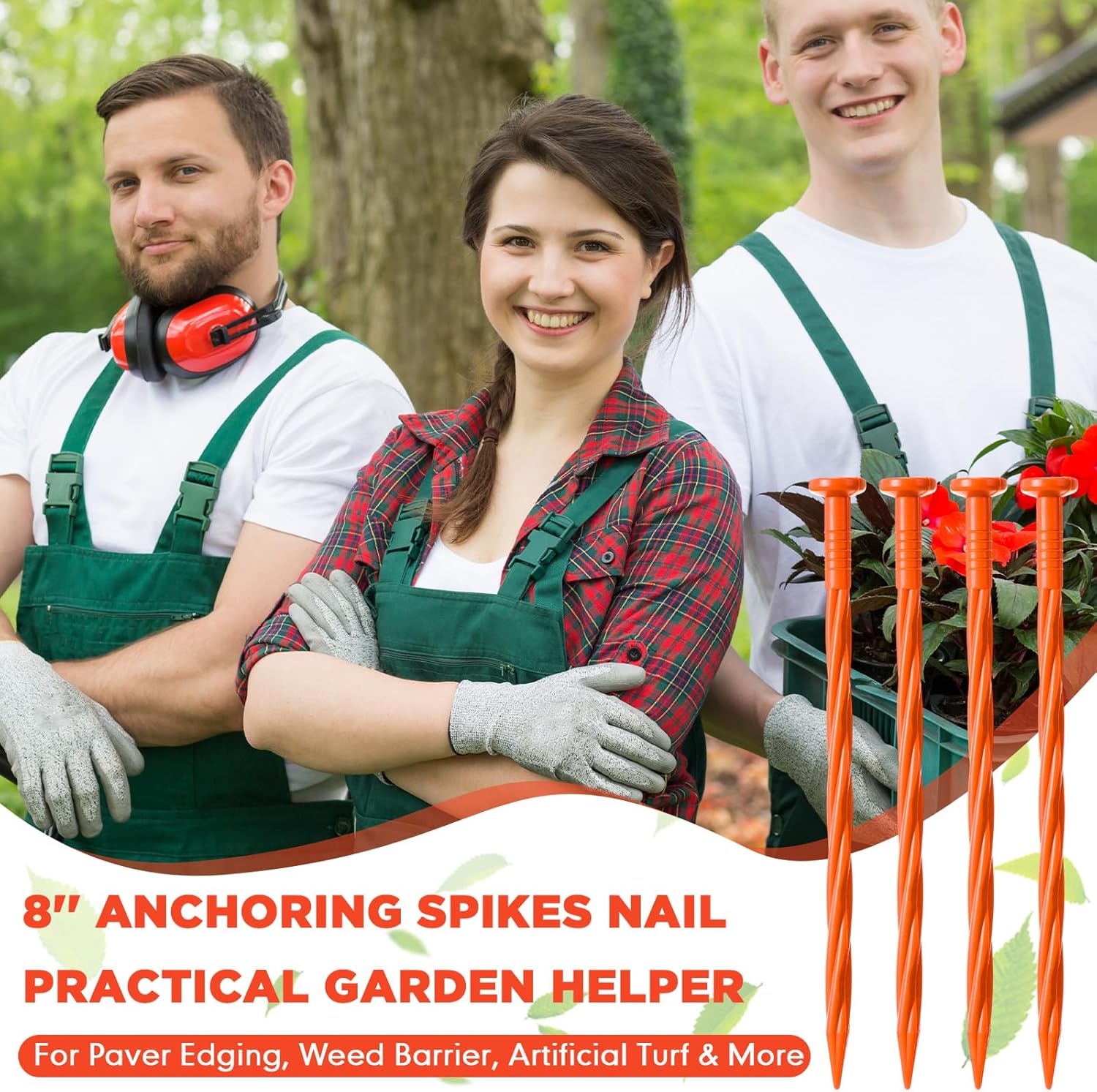 Jetec 250 Pcs 8 Inch Orange Plastic Landscape Edging Spikes Spiral Anchoring Garden Nails for Paver, Weed Barriers, Turf, House Construction Ground Lawn